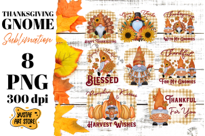 Thanksgiving Gnome sublimation Bundle. 8 Fall Gnome design