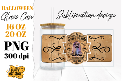 Halloween Glass Can sublimation. Ghost tears halloween label