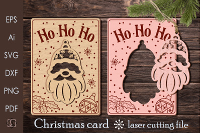 Christmas card with Santa Claus/Laser cut/SVG
