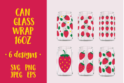 Strawberry can glass wrap bundle. Berries glass can SVG