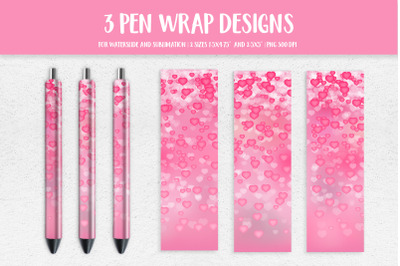 Falling Hearts Pen Wrap. Heart Pen Sublimation Design