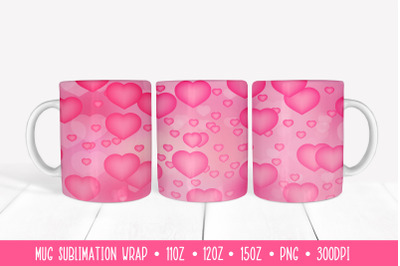 Heart Mug Sublimation Design. Valentines Day Mug Wrap