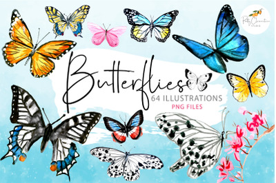 Watercolor Butterflies Clipart + 24 Patterns