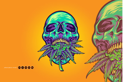 Green head skull with kush illustrations