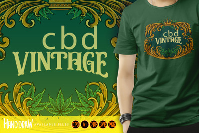 Luxury frame vintage cannabis flourish illustrations