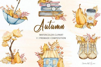 Watercolor Cozy Autumn composition clipart