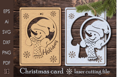 Christmas card Snowman/Laser cut/SVG