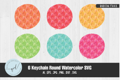 6 Keychain Round Watercolor SVG