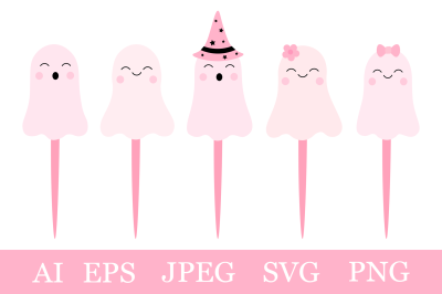 Pink Ghost Cake Topper. Halloween Cake Topper. Cute Ghost SVG