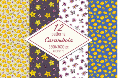 Carambola digital paper /seamless patterns