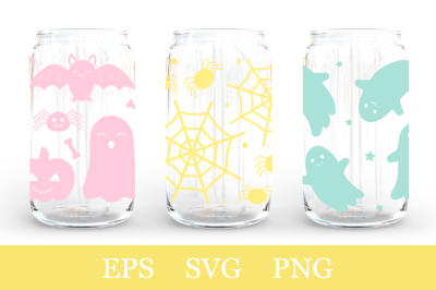 Cute Halloween Can Glass. Ghost Can Glass. Spider Can Glass