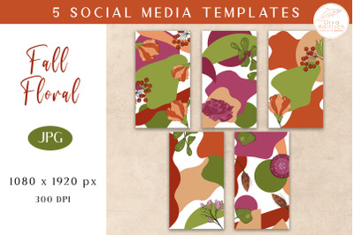 Fall Social Media Backgrounds. Trendy Floral Stories Tempaltes JPG