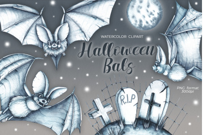 Watercolor Halloween bats/ Watercolor clipart PNG