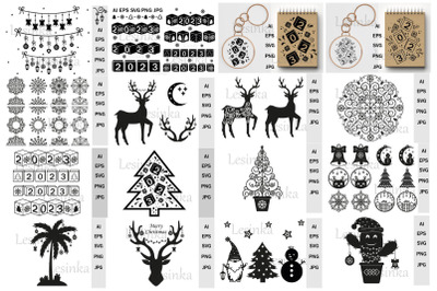 Christmas svg bundle, designer cutting file, svg monogram