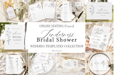 Minimalist Bridal Shower Templates Canva Line Floral Wedding