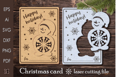 Christmas card with Snowman-2/Laser cut/SVG