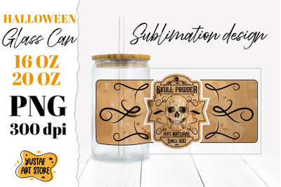 Halloween Glass Can sublimation. Skull Powder Vintage Label