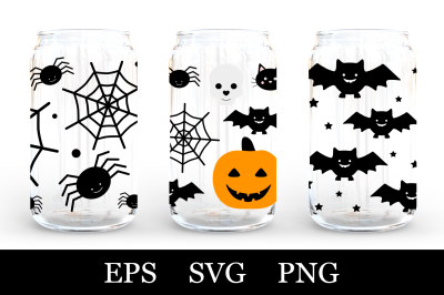 Cute Halloween Can Glass. Bat Can Glass. Spider Can Glass