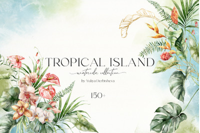 TROPICAL ISLAND jungle watercolor clipart