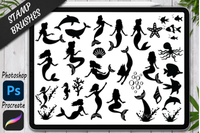 Mermaid Stamps Brushes for Procreate and Photoshop.