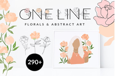 One Line Flowers Abstract Women Illustrations Peony Flowers
