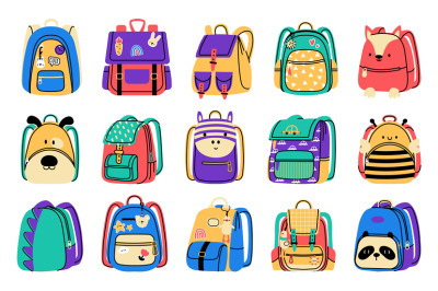 Cartoon school bag. Colorful backpack with zip for school supply and a