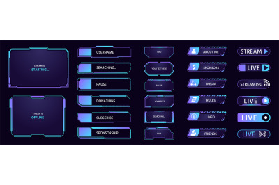 Game stream. HUD futuristic overlay with frames buttons banners and pa