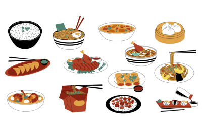 Spicy eastern food. Doodle asian Chinese Japanese and Korean tradition