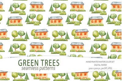 Cute trees seamless pattern / Digital paper -1 JPEG file