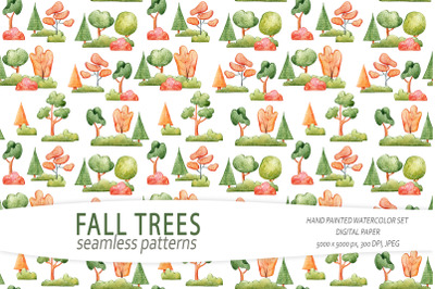 Cute fall trees seamless pattern / Digital paper -1 JPEG file