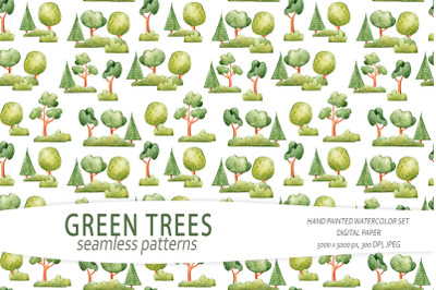 Cute green trees seamless pattern / Digital paper -1 JPEG file