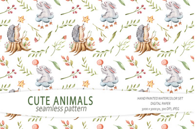 Cute animals seamless pattern / Digital paper -1 JPEG file