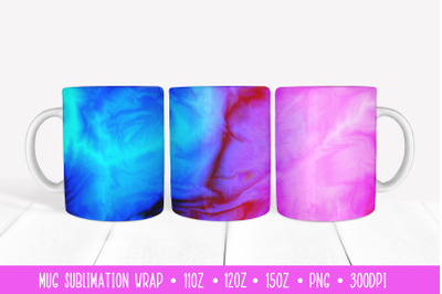 Pink Blue Abstract Mug Sublimation Design. Marbled Mug Wrap