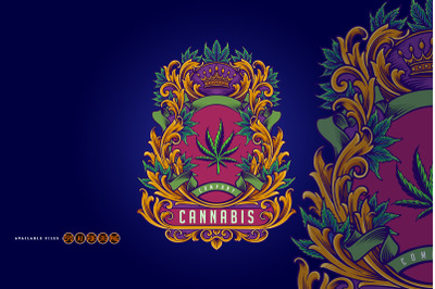 luxury antique cannabis crown frame illustrations