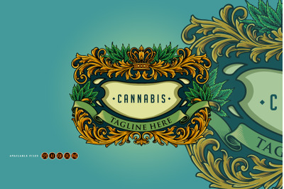 Crown frame cannabis elegant vintage illustrations