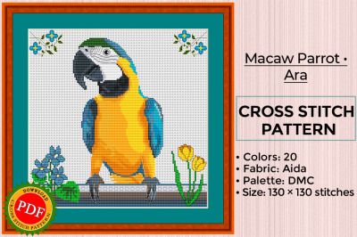 Ara Cross Stitch Pattern | Macaw Parrot