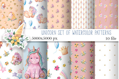 Unicorn watercolor pattern