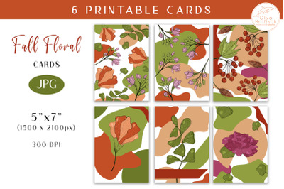 Fall Printable Cards. Autumn Flowers. Trendy Floral Card Templates