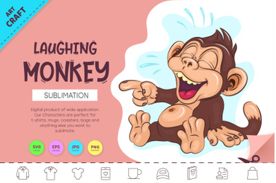 Cartoon Laughing Monkey. Crafting, Sublimation.