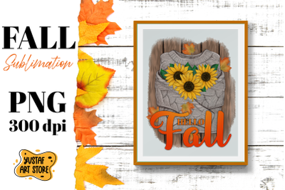 Hello Fall sublimation design.Sweater&2C; Sunflower &amp;amp; leaves illustration