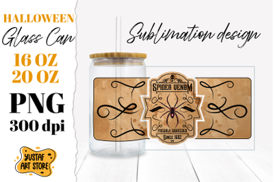 Halloween Glass Can sublimation. Spider Venom Vintage label