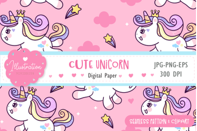 Cute Unicorn seamless pattern digital paper unicorn kawaii