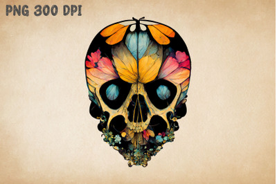 Skull Combine With Butterflies