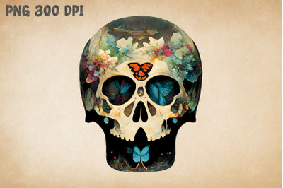 Skull With Flowers And Butterflies