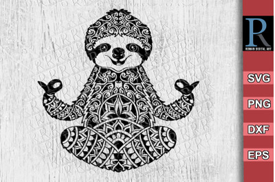 Mandala Meditating Sloth SVG, Zentangle Sloth Yoga SVG, Cricut SVG