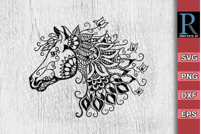 Horse SVG File, Mandala SVG Horse, Zentangle SVG Horse