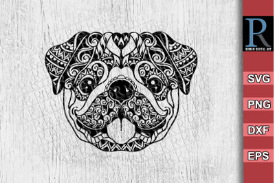 Mandala Pug Dog SVG File, Zentangle Pug Cut File, Cricut Download