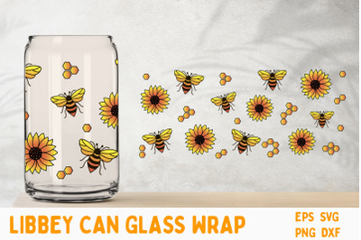 Bee glass can wrap, Sunflower can glass wrap 16 oz