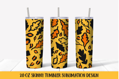 Autumn Oak Leaves Leopard Print Tumbler Wrap Sublimation