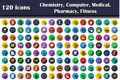 120 Icons Of Chemistry, Computer, Medical, Pharmacy, Fitness